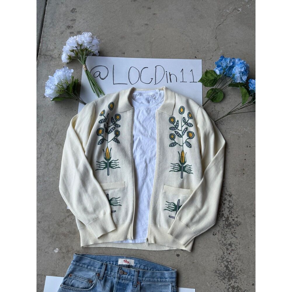 Obey Floral Embroidered Knit Cardigan - Cream
